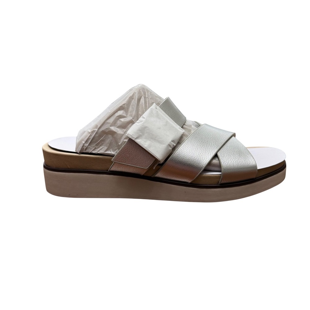 LifeStride Getaway Sandals Womens Size 9 Silver Metallic Platform Crisscross New